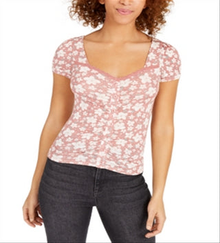 Top curto estampado com manga bufante Planet Gold Juniors, tamanho médio, vermelho