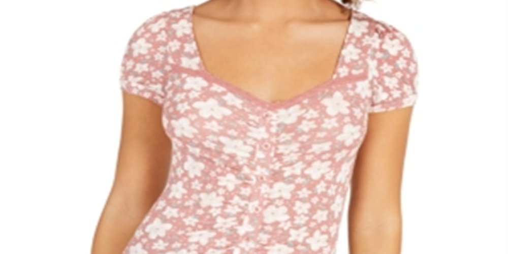 Top curto estampado com manga bufante Planet Gold Juniors, tamanho médio, vermelho