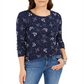 Camiseta feminina estampada de algodão pima Charter Club, azul, tamanho P