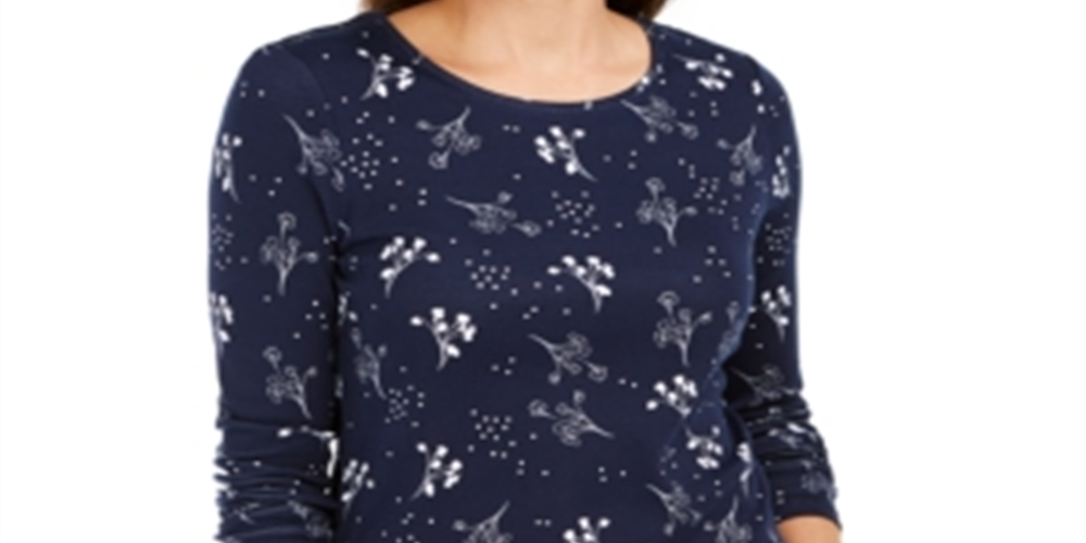 Camiseta feminina estampada de algodão pima Charter Club, azul, tamanho P