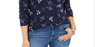 Camiseta feminina estampada de algodão pima Charter Club, azul, tamanho P