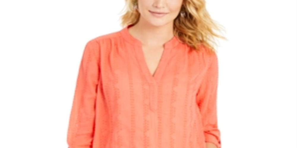 Top texturizado com decote em V feminino Style &amp; Co Tangerine Dream tamanho XXL
