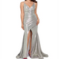 Vestido Betsy Adam Feminino com Fenda Metálica Slinky, Prata, Tamanho 14