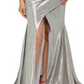Vestido Betsy Adam Feminino com Fenda Metálica Slinky, Prata, Tamanho 14