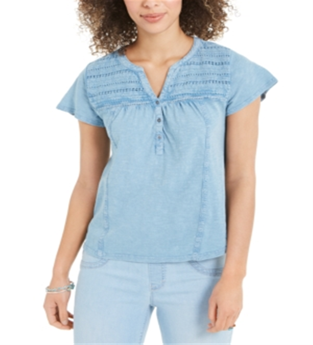 Blusa feminina com decote dividido, azul, tamanho XS, da Style &amp; Co