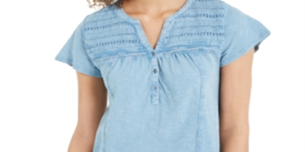 Blusa feminina com decote dividido, azul, tamanho XS, da Style &amp; Co