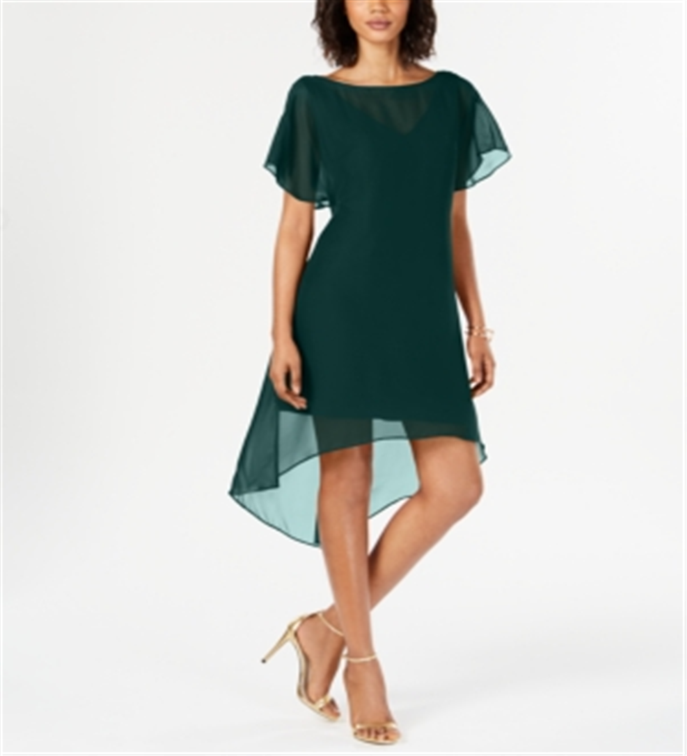 Vestido evasê de chiffon com sobreposição Adrianna Papell Hunter Preto Tamanho M