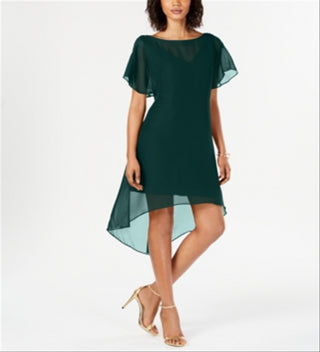 Adrianna Papell Chiffon-Overlay a-Line Dress Hunter Black Size M