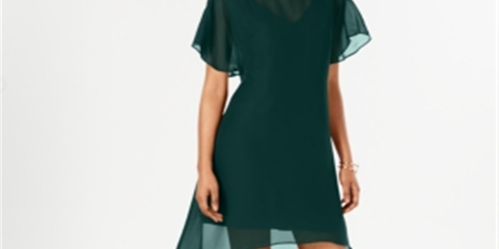 Vestido evasê de chiffon com sobreposição Adrianna Papell Hunter Preto Tamanho M