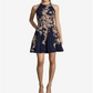 Vestido de coquetel curto com alças e decote halter floral feminino Xscape, azul, tamanho 10, pequeno