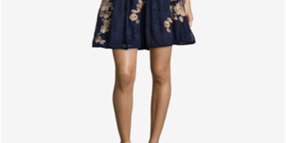 Vestido de coquetel curto com alças e decote halter floral feminino Xscape, azul, tamanho 10, pequeno