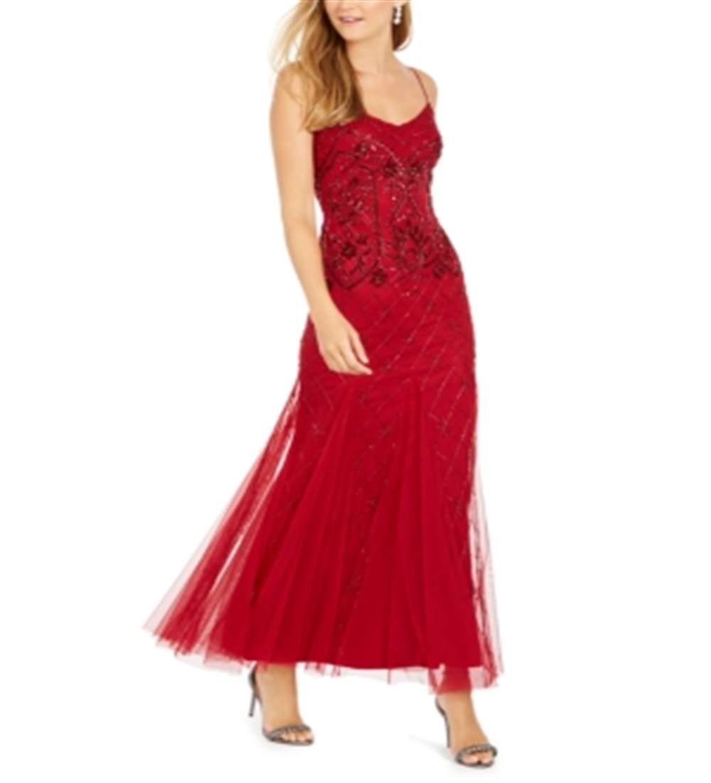 Vestido de festa Adrianna Papell com contas - Vermelho Cranberry, tamanho 4