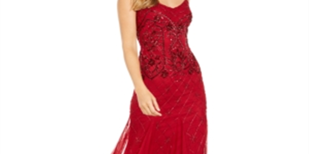 Vestido de festa Adrianna Papell com contas - Vermelho Cranberry, tamanho 4