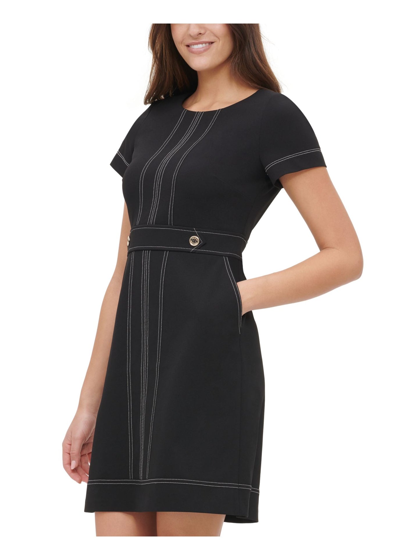 Vestido feminino TOMMY HILFIGER manga curta acima do joelho preto tamanho 18
