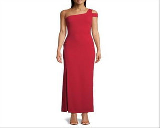Vestido de crepe feminino Betsy &amp; Adam, de um ombro, vermelho, tamanho 4