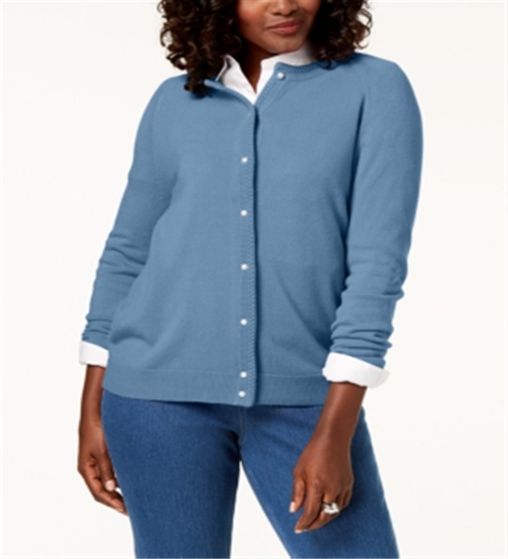 Karen Scott Cardigan Feminino Azul com Botões e Contas, Tamanho Pequeno