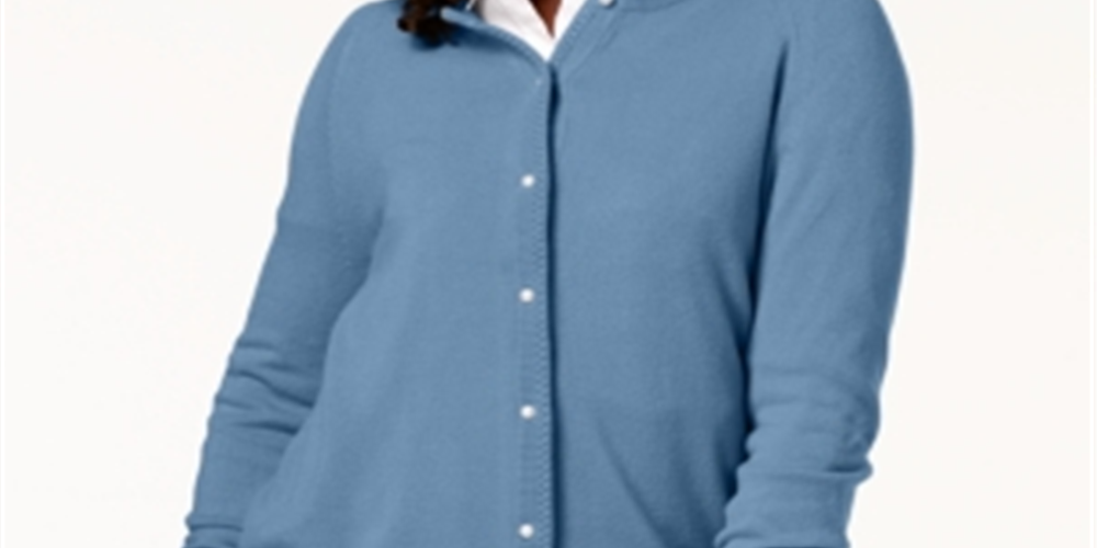 Karen Scott Cardigan Feminino Azul com Botões e Contas, Tamanho Pequeno