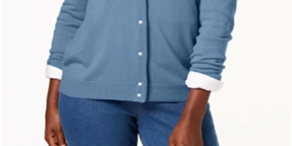 Karen Scott Cardigan Feminino Azul com Botões e Contas, Tamanho Pequeno