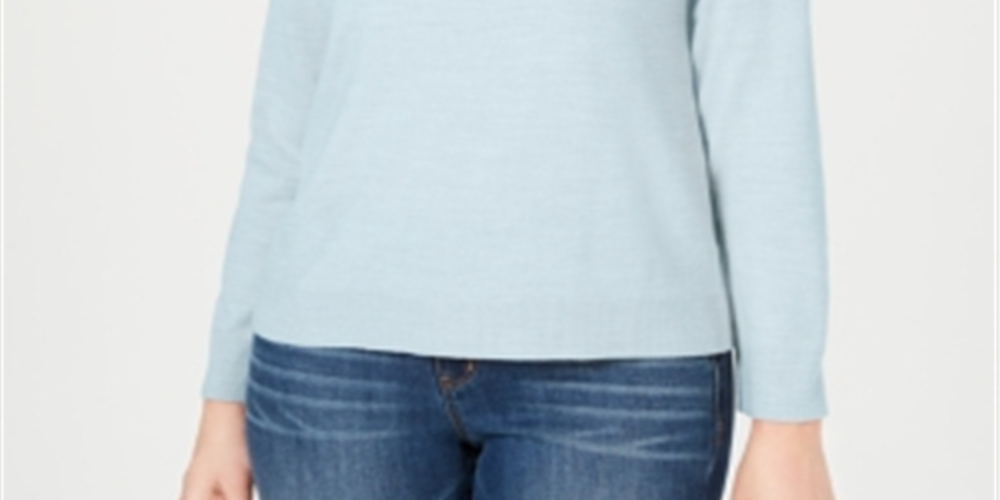 Karen Scott Suéter Feminino com Zíper nas Costas e Gola Alta Azul Tamanho XS