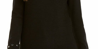 Alfani Suéter Feminino em Malha Canelada Preto Tamanho Médio