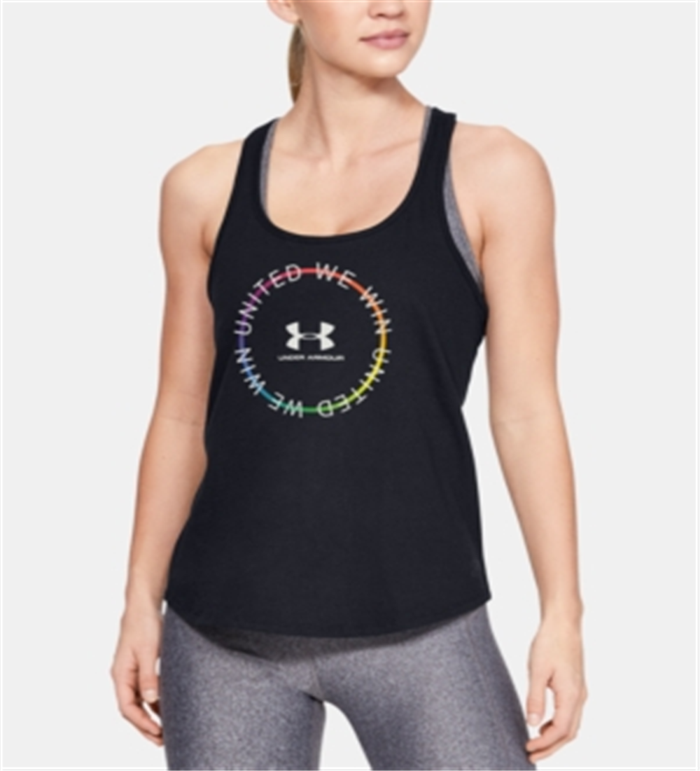 Camiseta regata Under Armour Pride Graphic Racerback feminina, preta, tamanho XS