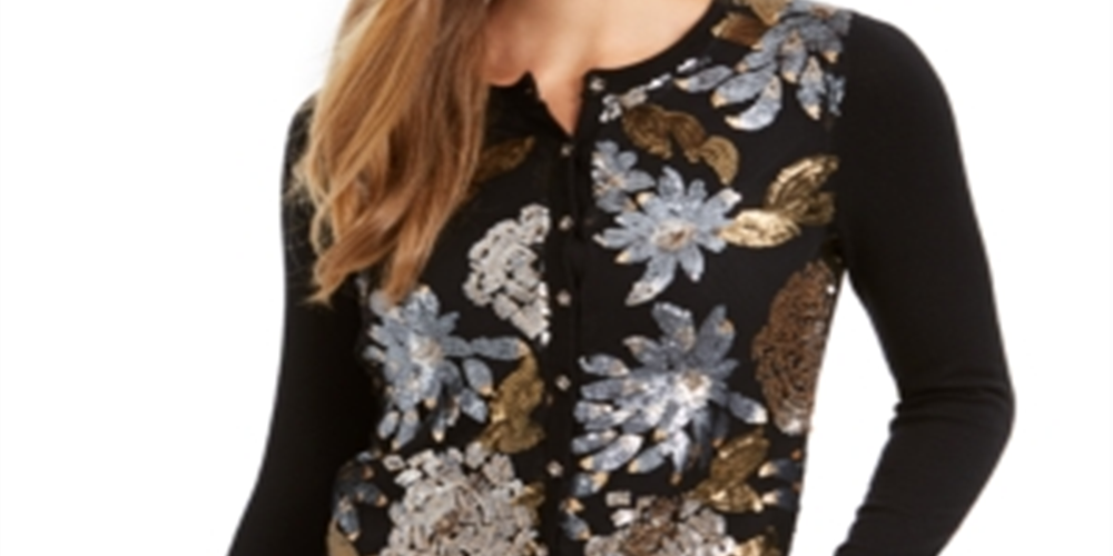 Cardigan feminino com lantejoulas Charter Club, preto, tamanho XS
