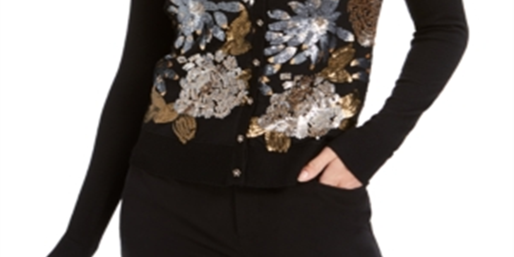Cardigan feminino com lantejoulas Charter Club, preto, tamanho XS