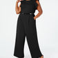 Macacão Calvin Klein Feminino com Cinto, Babados, Zíper, Sem Mangas, Gola Joia, Perna Larga, Preto, Tamanho 14W