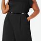 Macacão Calvin Klein Feminino com Cinto, Babados, Zíper, Sem Mangas, Gola Joia, Perna Larga, Preto, Tamanho 14W