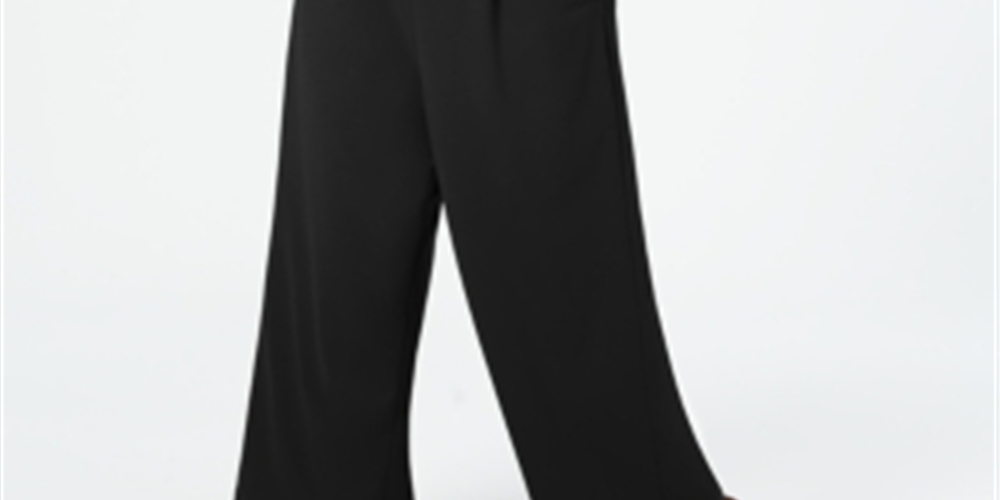 Macacão Calvin Klein Feminino com Cinto, Babados, Zíper, Sem Mangas, Gola Joia, Perna Larga, Preto, Tamanho 14W