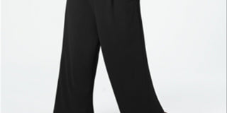 Macacão Calvin Klein Feminino com Cinto, Babados, Zíper, Sem Mangas, Gola Joia, Perna Larga, Preto, Tamanho 14W