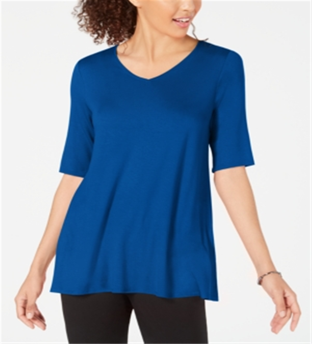Blusa túnica feminina Alfani com decote em V e alças largas, azul, tamanho pequeno