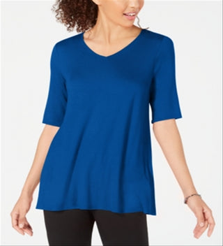 Blusa túnica feminina Alfani com decote em V e alças largas, azul, tamanho pequeno