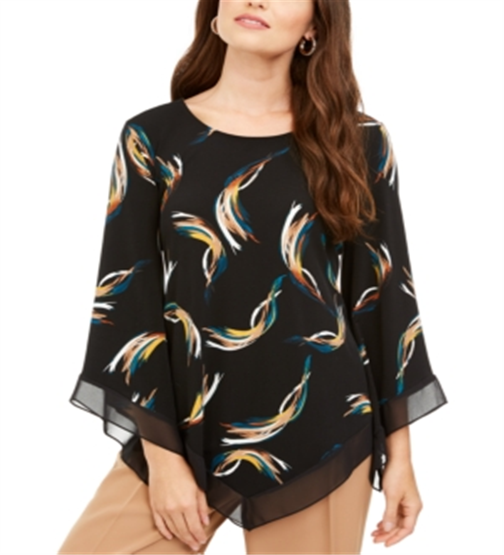 Alfani Top Poncho Estampado Feminino Petite Preto Tamanho Petite M