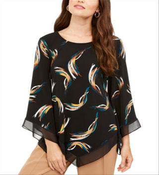 Alfani Top Poncho Estampado Feminino Petite Preto Tamanho Petite M