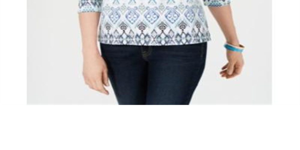 Blusa feminina estampada com decote em V, branca, tamanho XS, Karen Scott