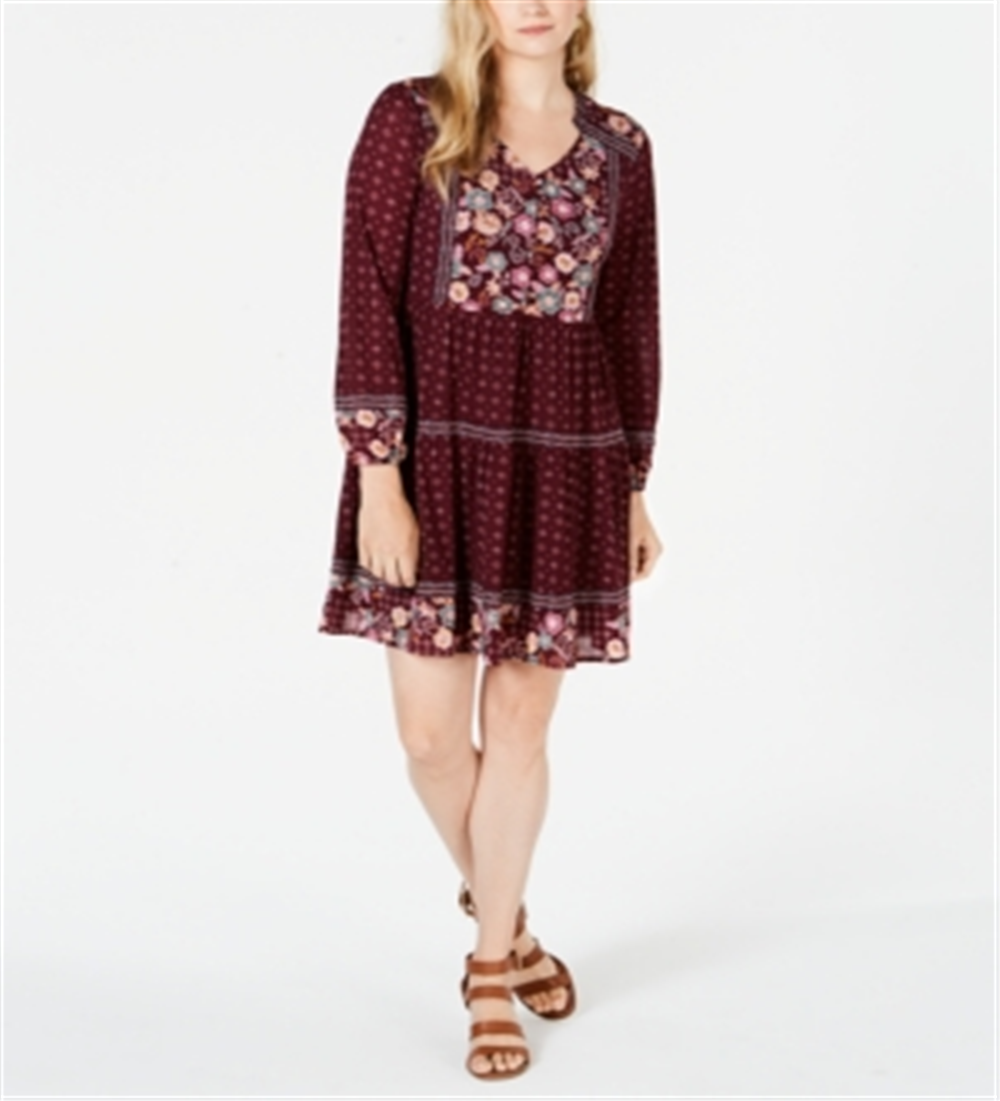 Vestido feminino estilo camponês de malha estampada vermelho tamanho pequeno