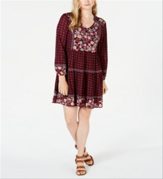 Vestido feminino estilo camponês de malha estampada vermelho tamanho pequeno