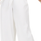 Calça feminina pequena com amarração frontal e pernas largas, branca, tamanho 4 P