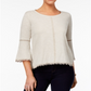 Blusa feminina estilo &amp; co com manga lanterna e acabamento em crochê, cinza, tamanho pequeno