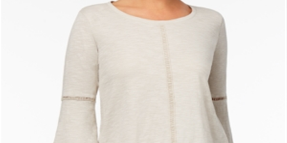 Blusa feminina estilo &amp; co com manga lanterna e acabamento em crochê, cinza, tamanho pequeno