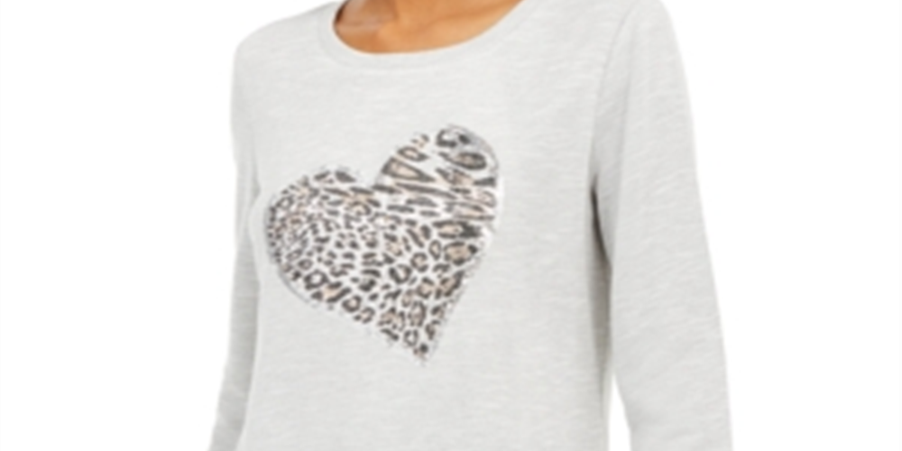 Blusa feminina INC Leopard-Heart Hthr Belle Cinza Tamanho XL