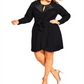 Vestido curto sem mangas City Chic feminino plus size com acabamento em renda, preto, tamanho 20W