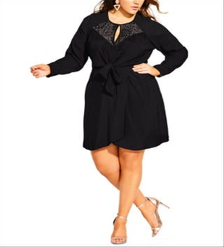 City Chic Women's Plus Lace Trim Sleeveless Mini Dress Black Size 20W