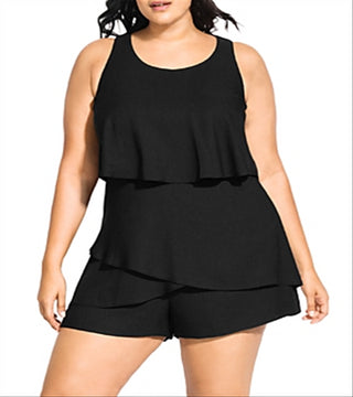 City Chic Women's Trendy Plus Size Tiered Romper Black Size XS