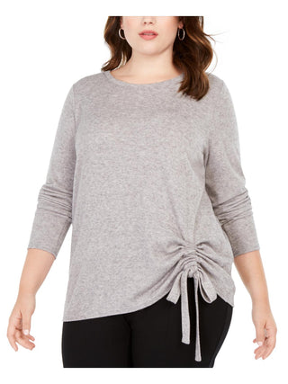 INC International Concepts Women's Plus Size Drawstring-Ruched To Heather Belle Grey Size 1X