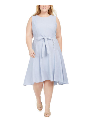 Vestido Calvin Klein Plus Size Feminino Listrado Hi Low MIDI Cinza Tamanho 24W