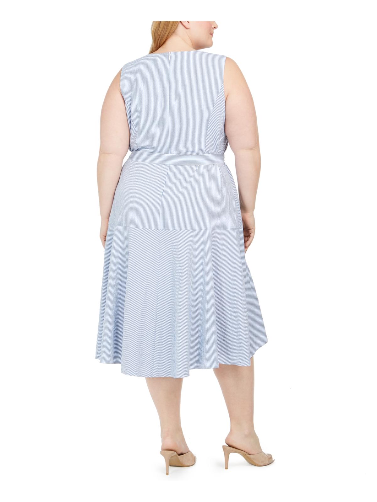 Vestido Calvin Klein Plus Size Feminino Listrado Hi Low MIDI Cinza Tamanho 24W