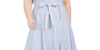 Vestido Calvin Klein Plus Size Feminino Listrado Hi Low MIDI Cinza Tamanho 24W