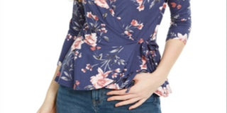 BCX Junior's Printed Wrap Top Blue Size M